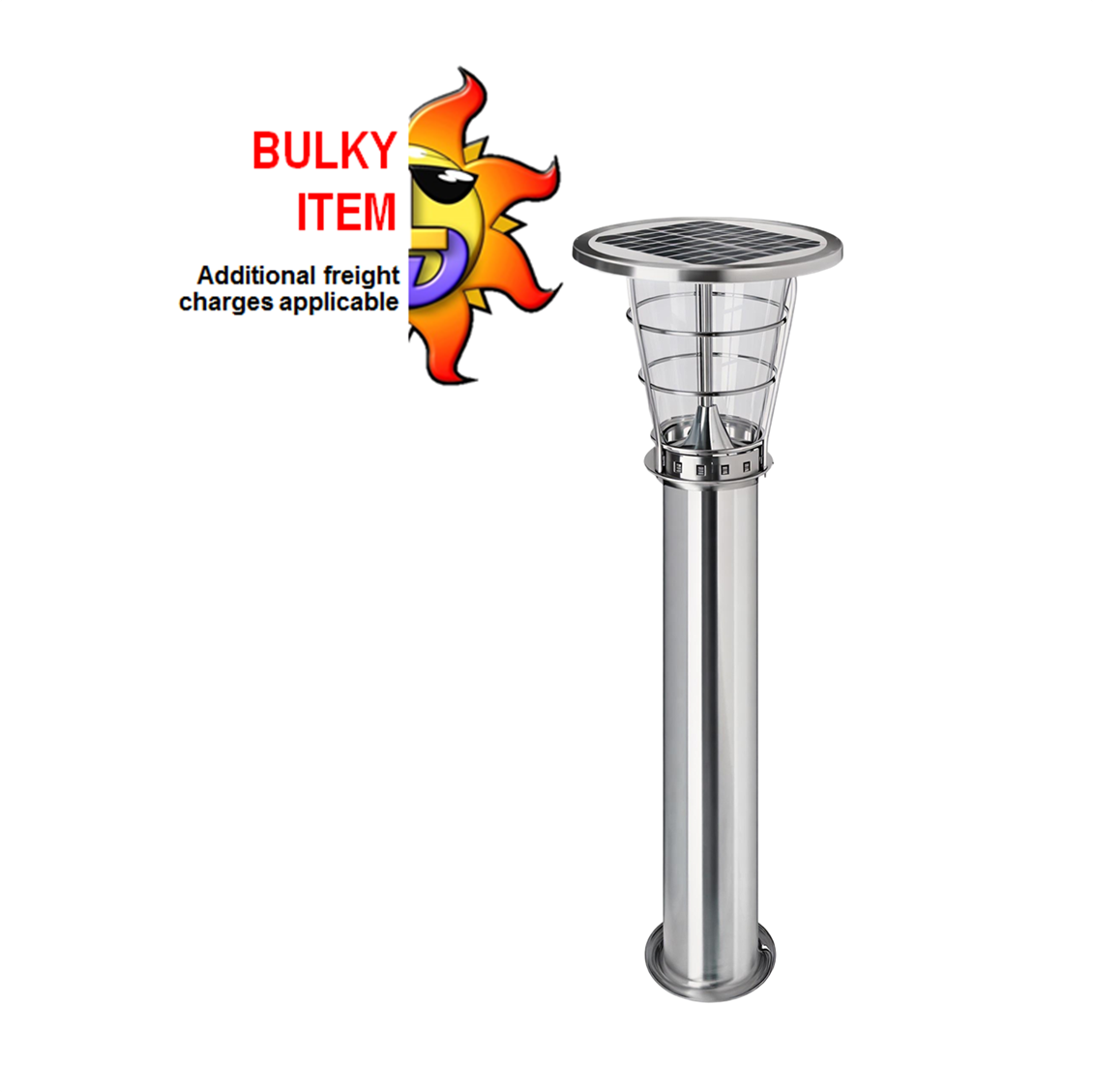 Stainless steel commercial solar bollard light with LEDs and a solar panel