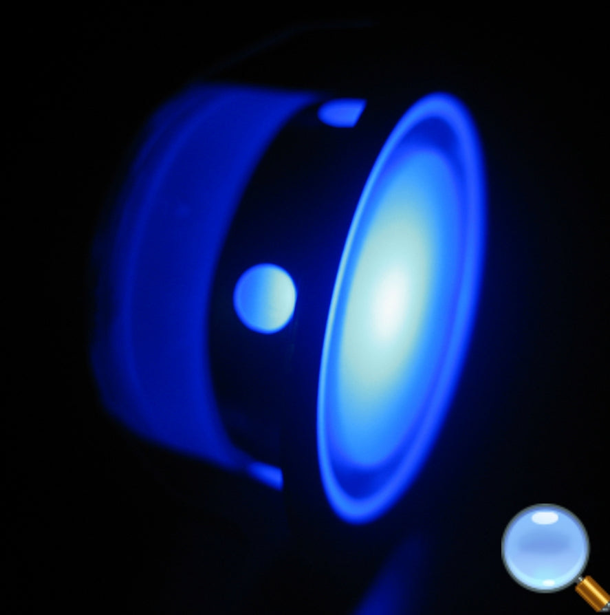 Close up of blue LED light for RGB solar deck light kit