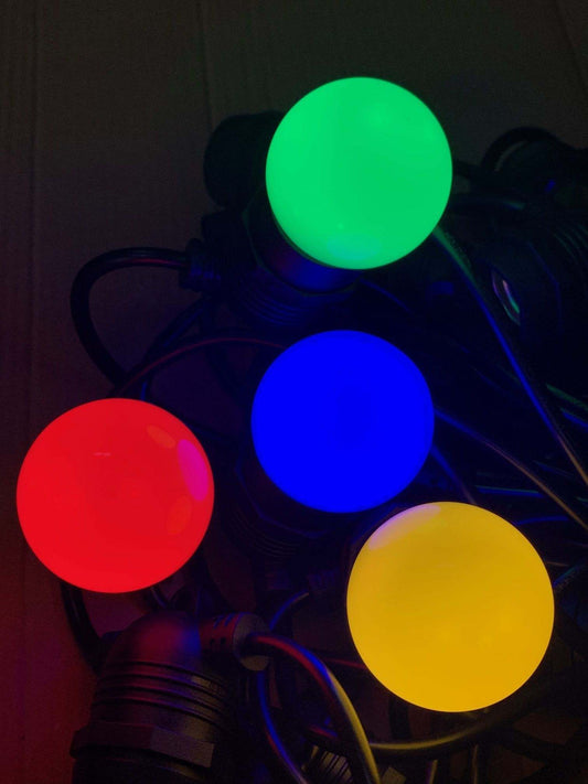 Solar festoon lights with coloured globes