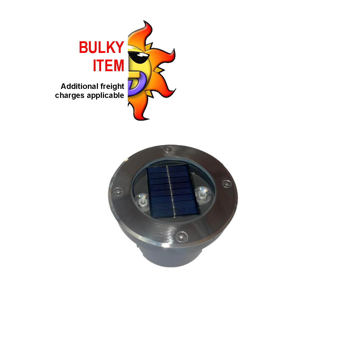 A 2W stainless steel in-ground uplighter with recessed warm white LEDs & built-in solar panel