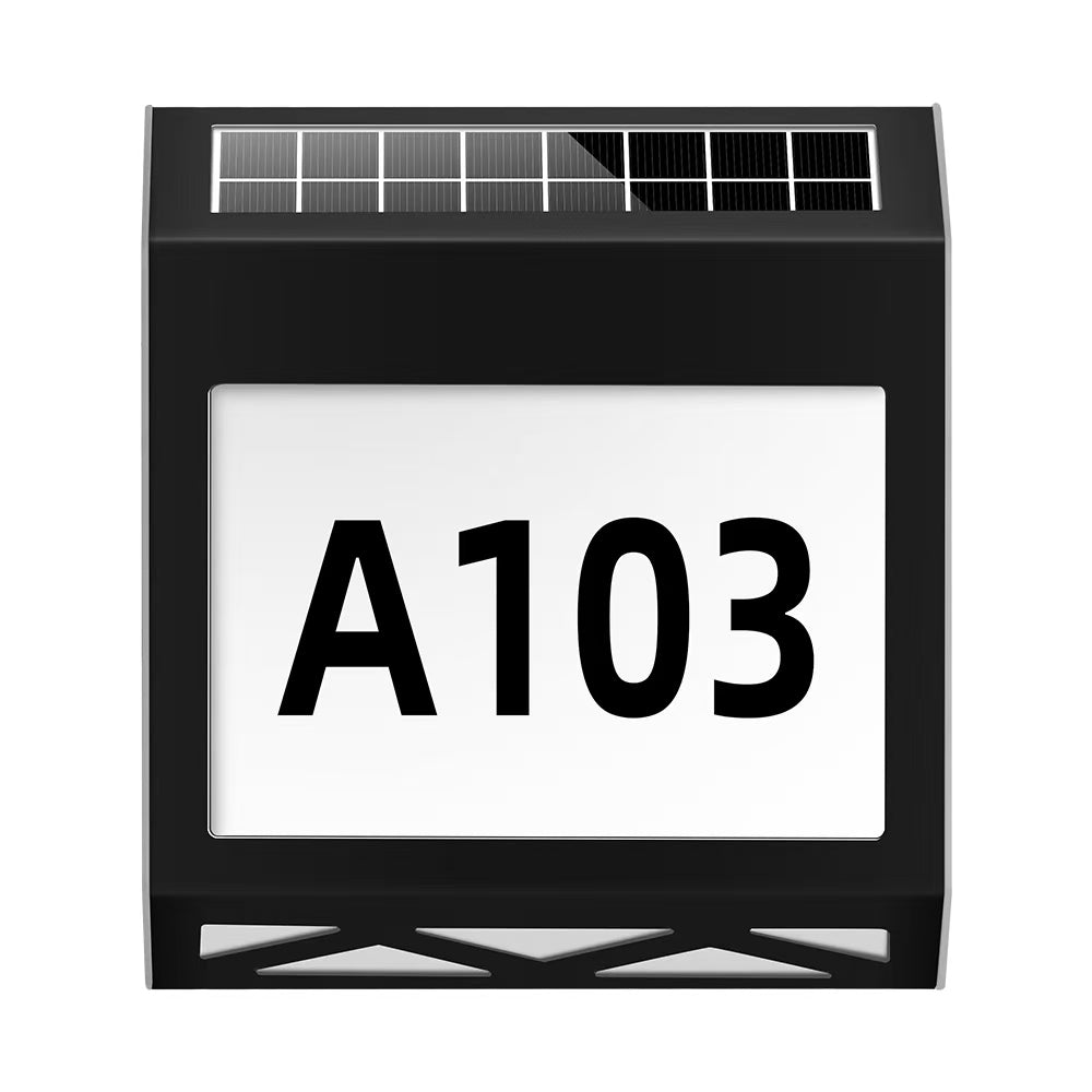 Modern black stainless steel solar illuminated house number