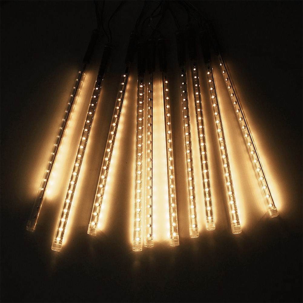 A set of solar-powered meteor lights with warm white LEDs