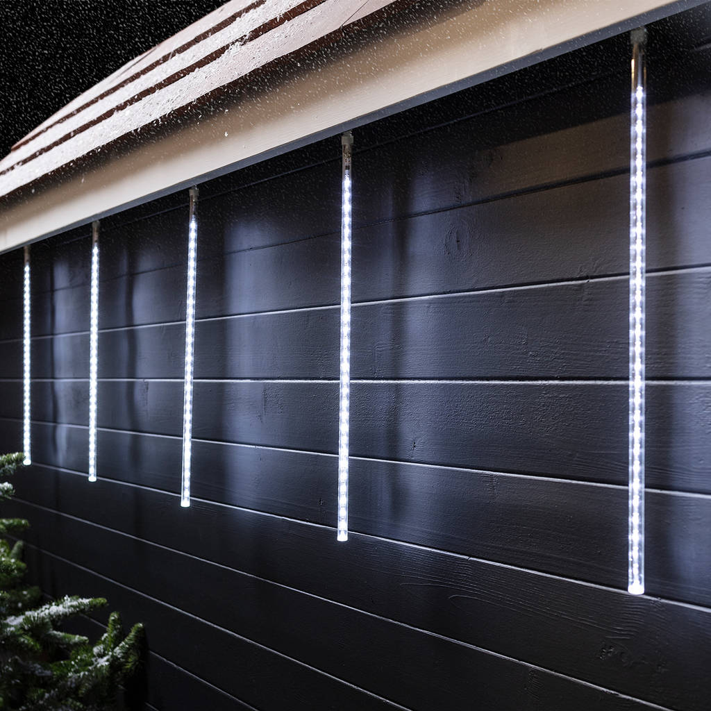 A set of solar-powered meteor lights with cool white LEDs