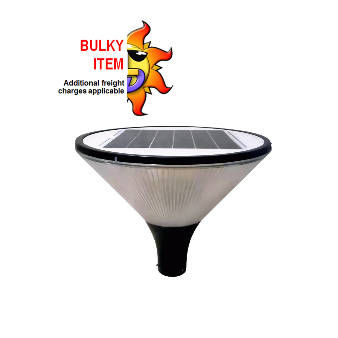 A 10W park light with a built-in solar panel on top, designed to be mounted on a pole.