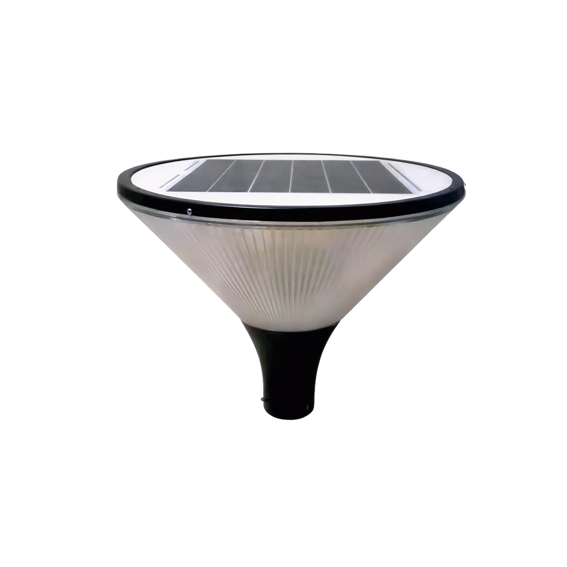 A 10W park light with a built-in solar panel on top, designed to be mounted on a pole.