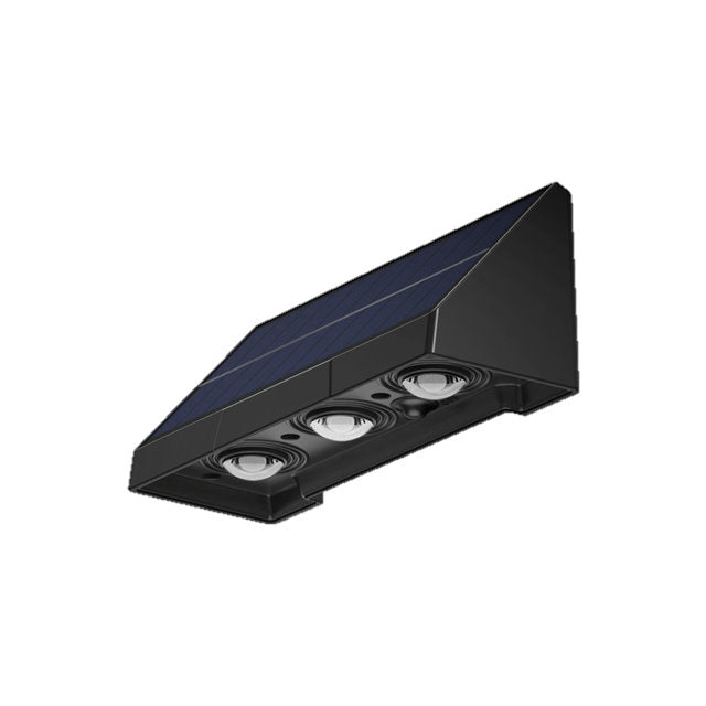 Black ABS solar step light with built-in solar panel and 3 LEDs