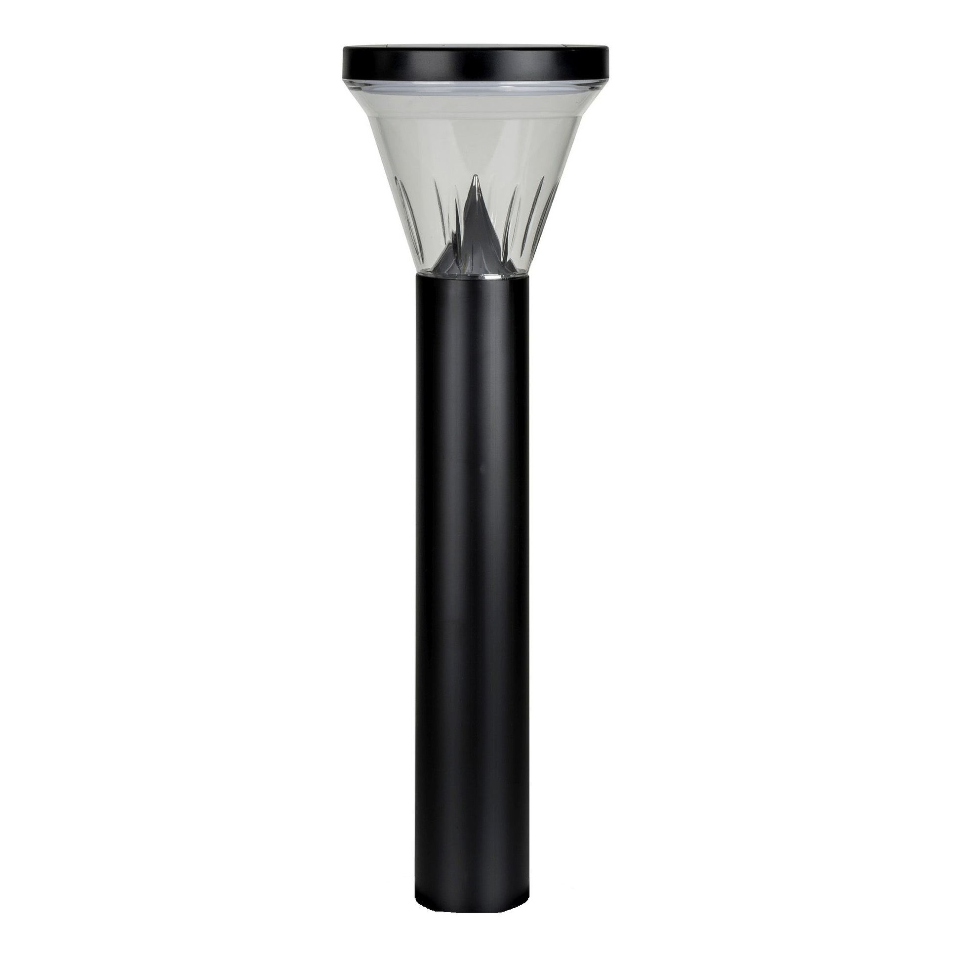 Black polycarbonate bollard lights with a UV stabilized lens, designed for outdoor use.