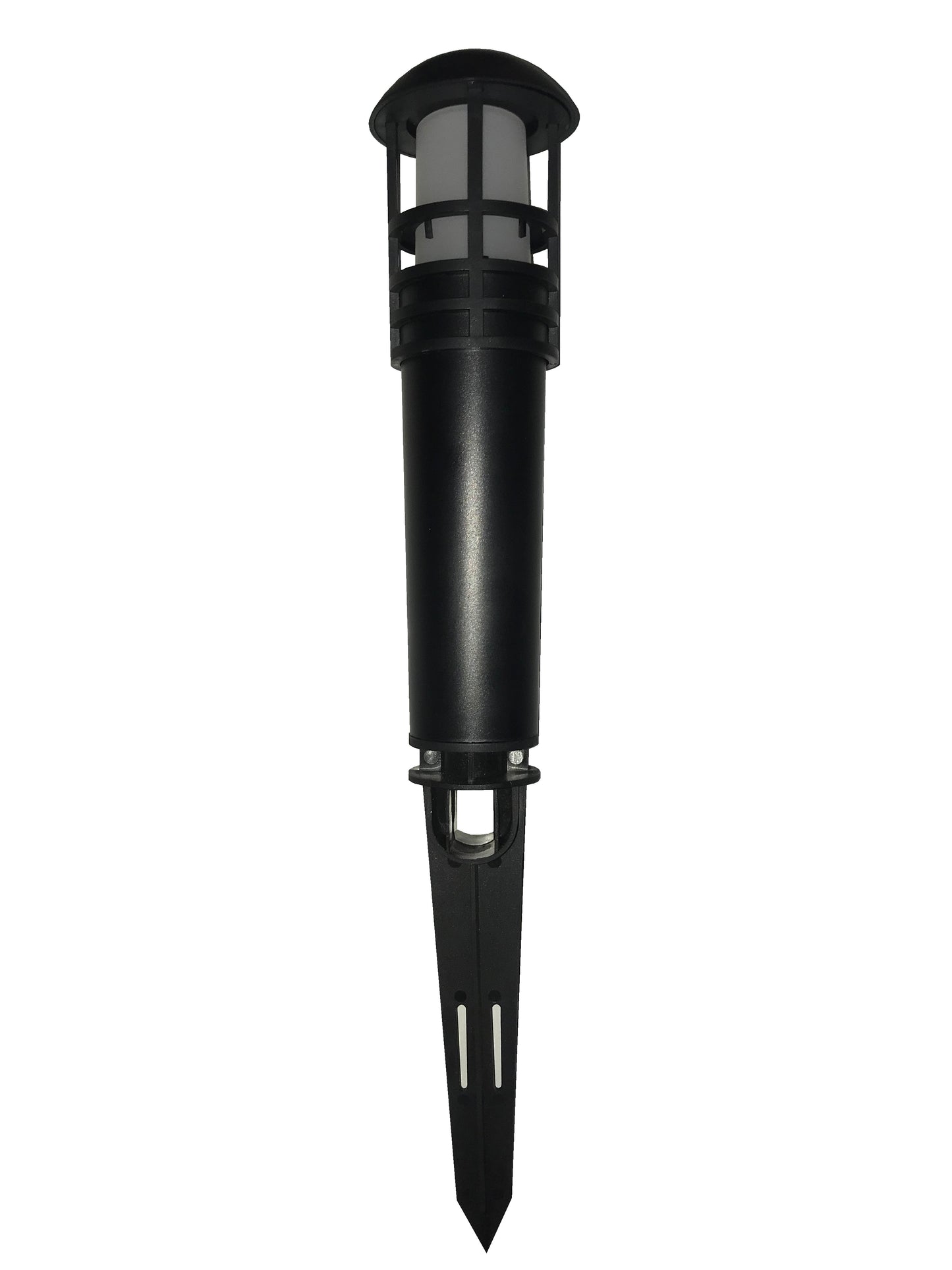 A black polycarbonate bollard with a spike on the bottom