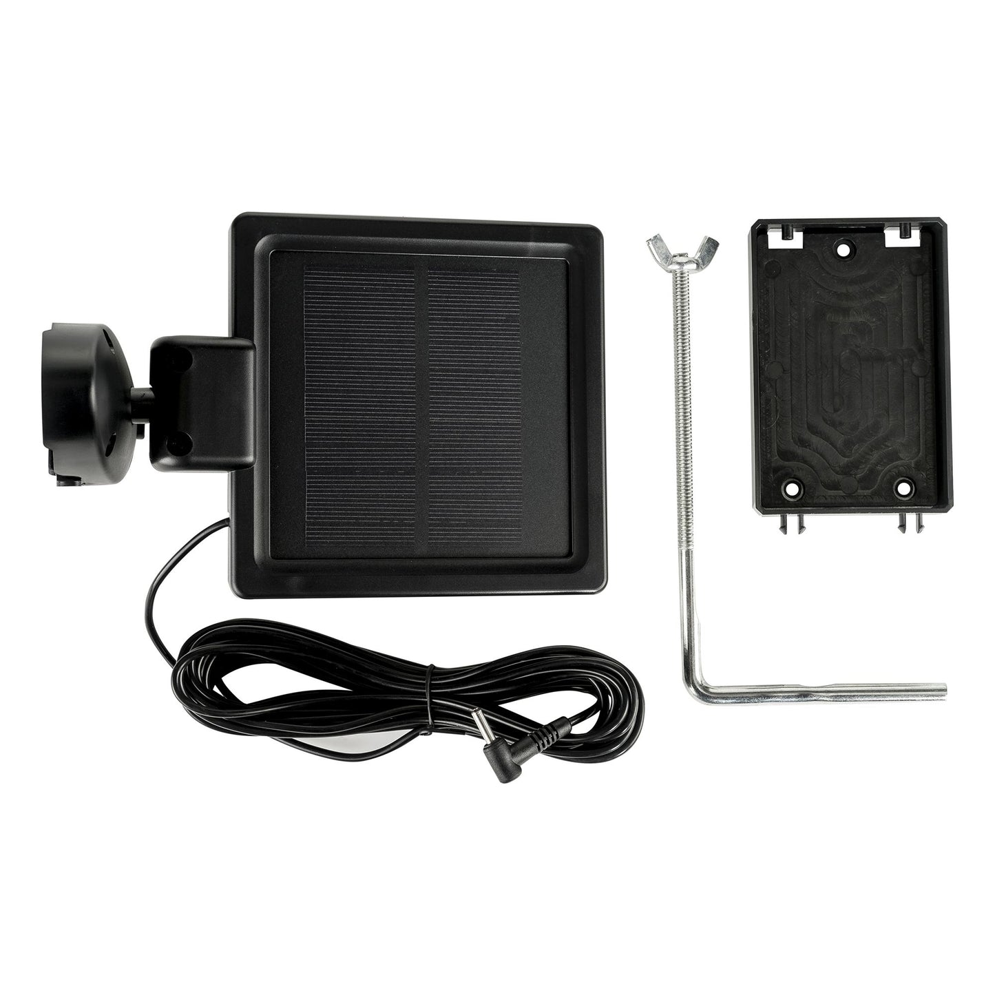 Mounting bracket, solar panel and cables for solar LED flood light