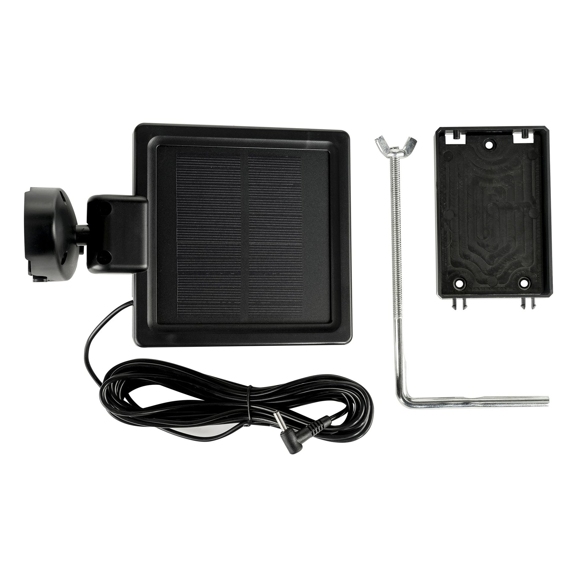 Mounting bracket, solar panel and cables for solar LED flood light