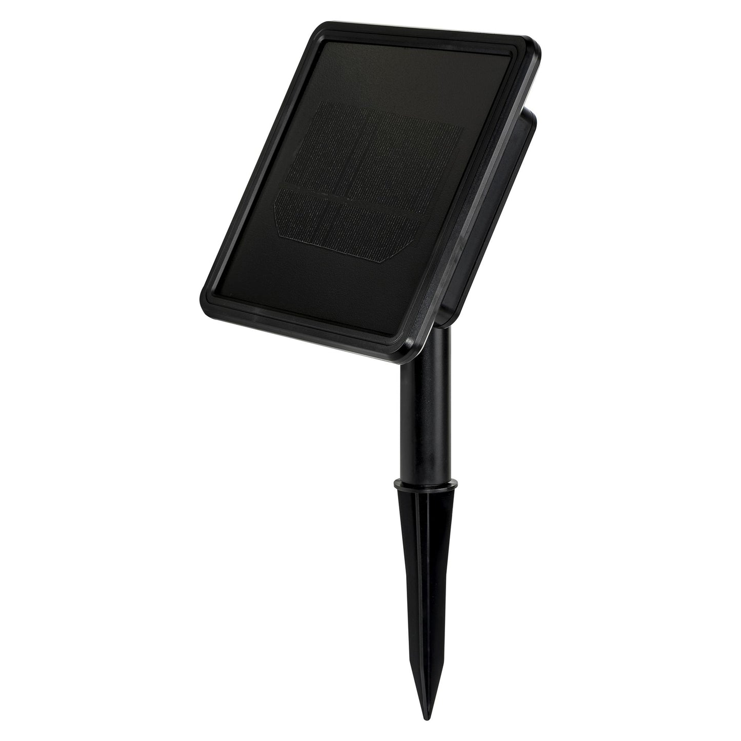 Solar panel with ground spike for 3-pack of solar garden spot lights