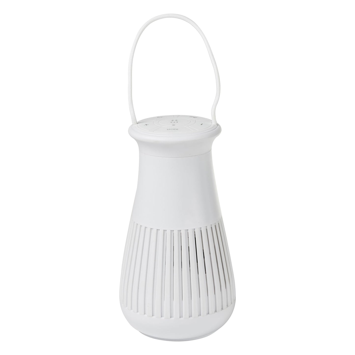 A portable white LED lantern with a built-in Bluetooth speaker