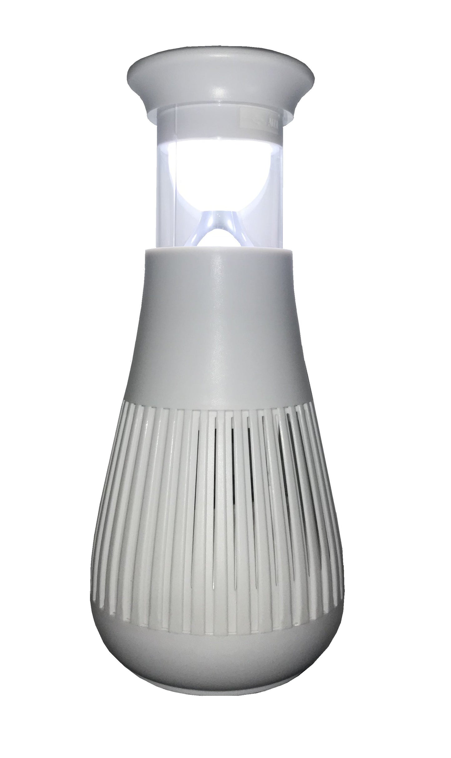 A portable white LED lantern with a built-in Bluetooth speaker