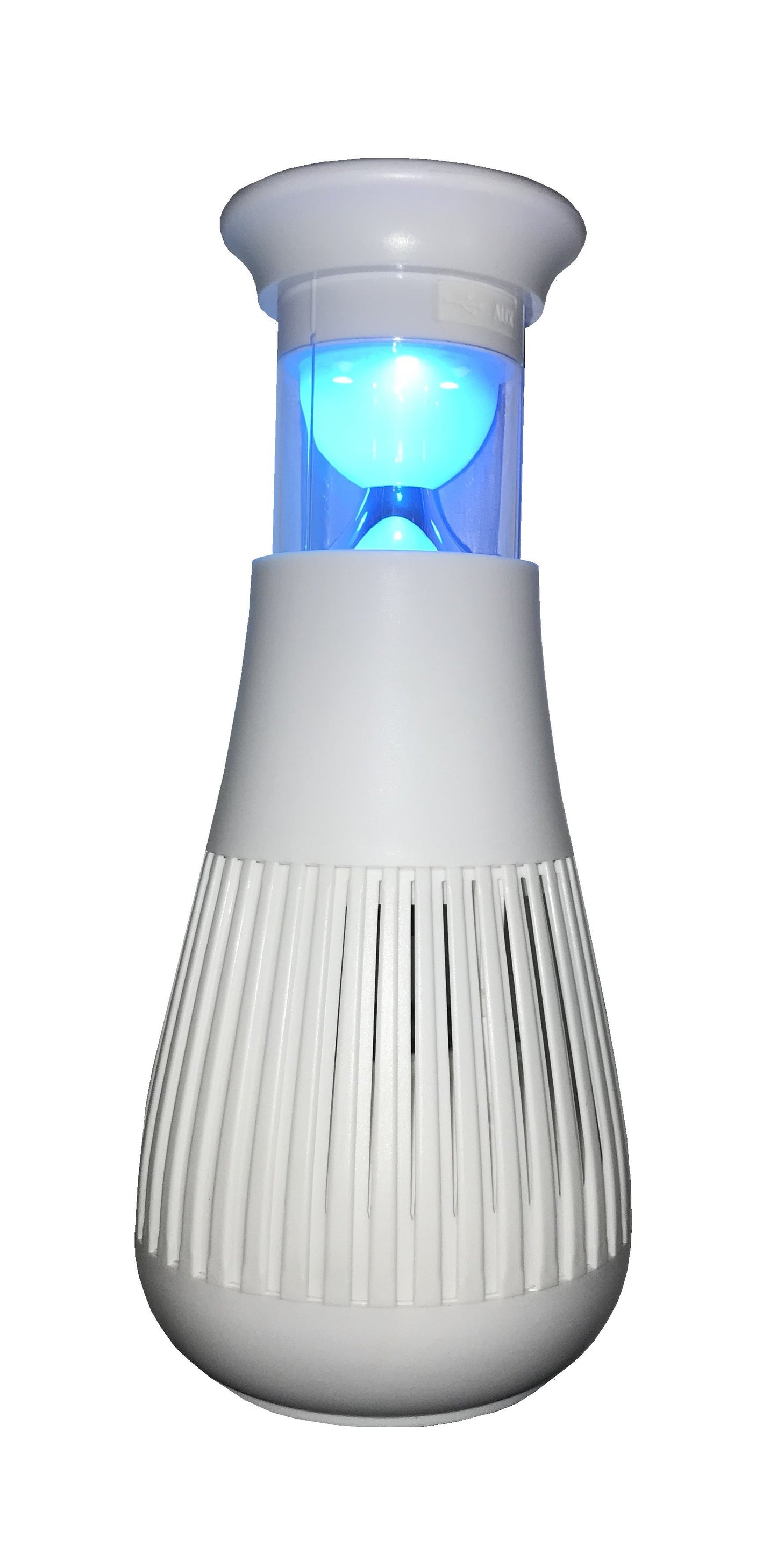 A portable white LED lantern with a built-in Bluetooth speaker