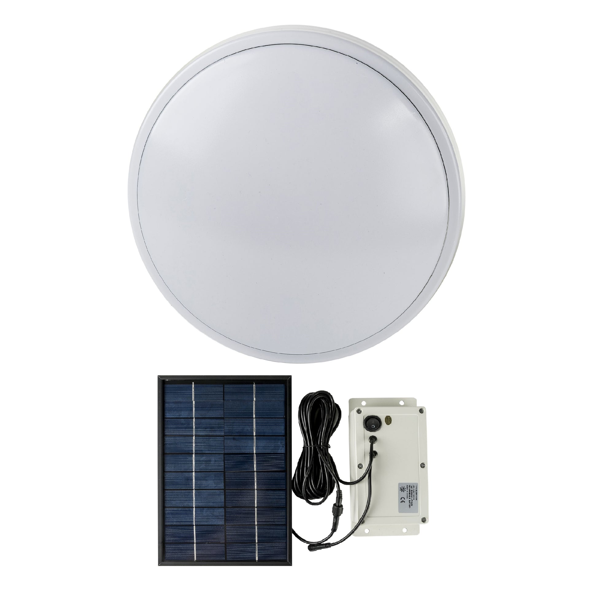 A 6w indoor skylight with microwave sensor, including a light, battery box, and solar panel