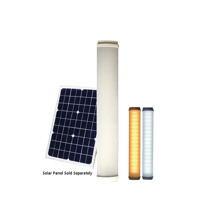 18W Solar batten lights with dual colour LEDs, solar panel, and remote control.