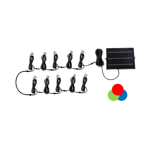 Solar deck light kit with solar panel and 10 RGB lights