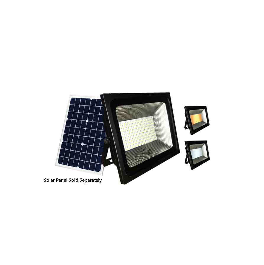 10W Dual colour solar LED flood light made of die-cast aluminium powder coated black. Solar panel sold separately.