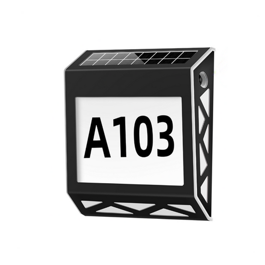 Modern black stainless steel solar illuminated house number