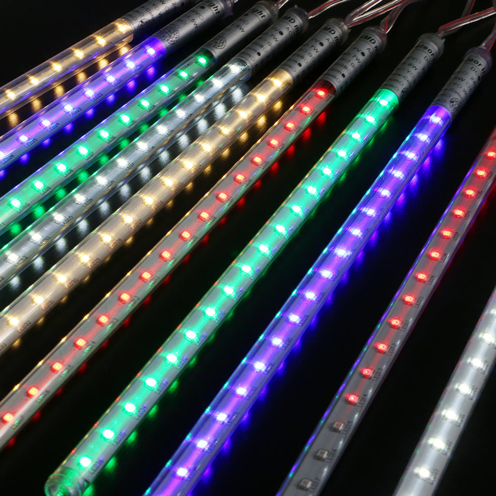 A set of solar-powered meteor lights with RGB LEDs