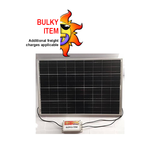 Solar powered portable lighting system engineered to operate a maximum of 72W @12VDC LED lighting for a period of up to 5 hours continuously. 