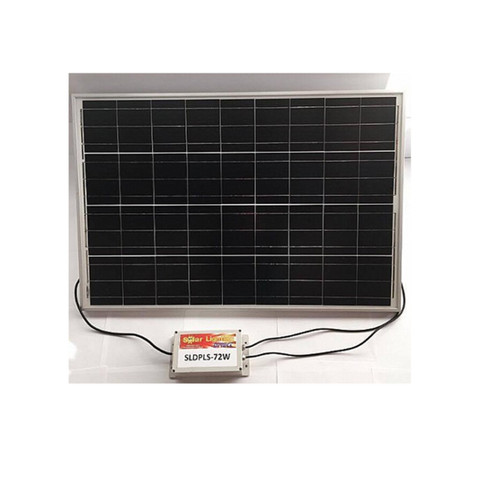 Solar powered portable lighting system engineered to operate a maximum of 72W @12VDC LED lighting for a period of up to 5 hours continuously. 