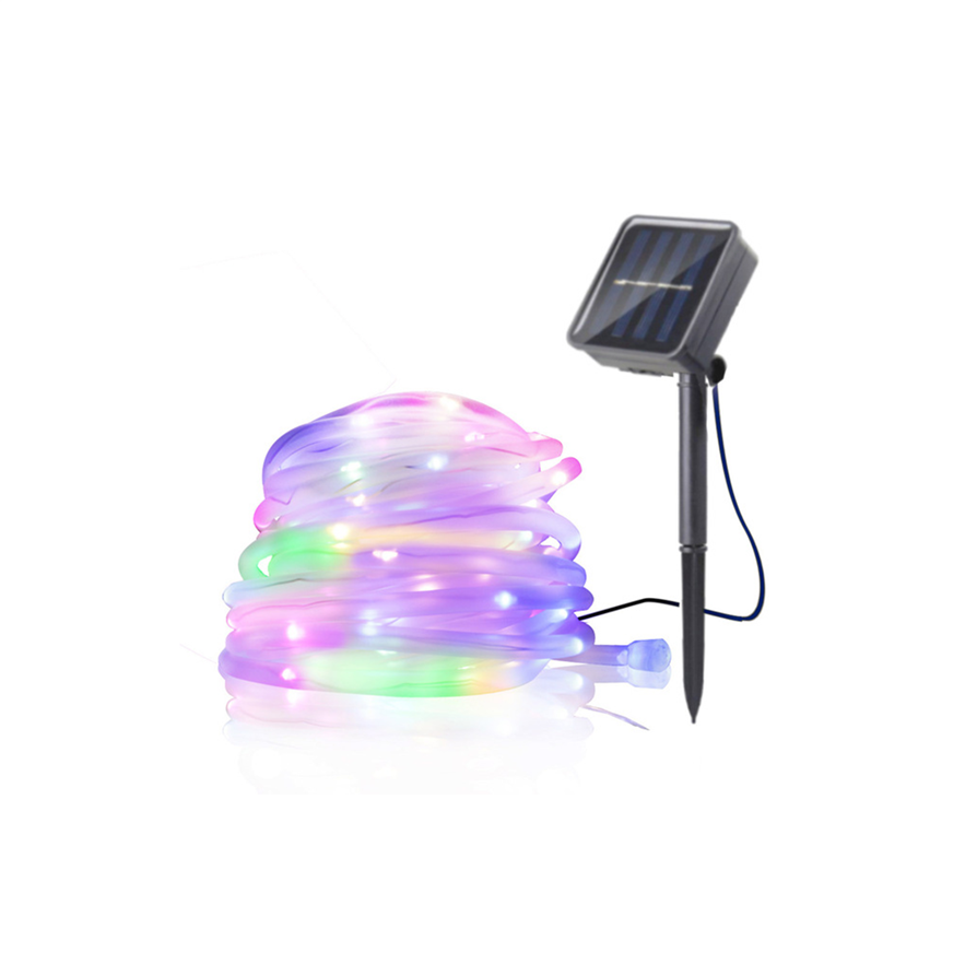 Solar LED rope light with solar panel and ground spike in RGBY