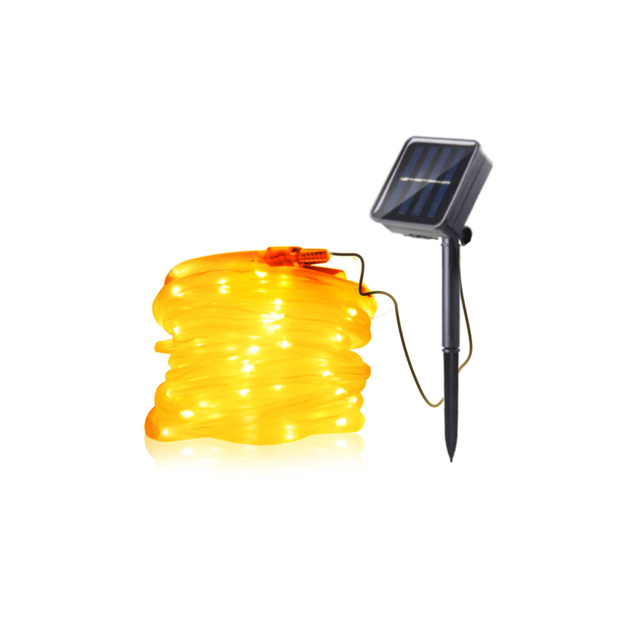Solar LED rope light with solar panel and ground spike in warm white