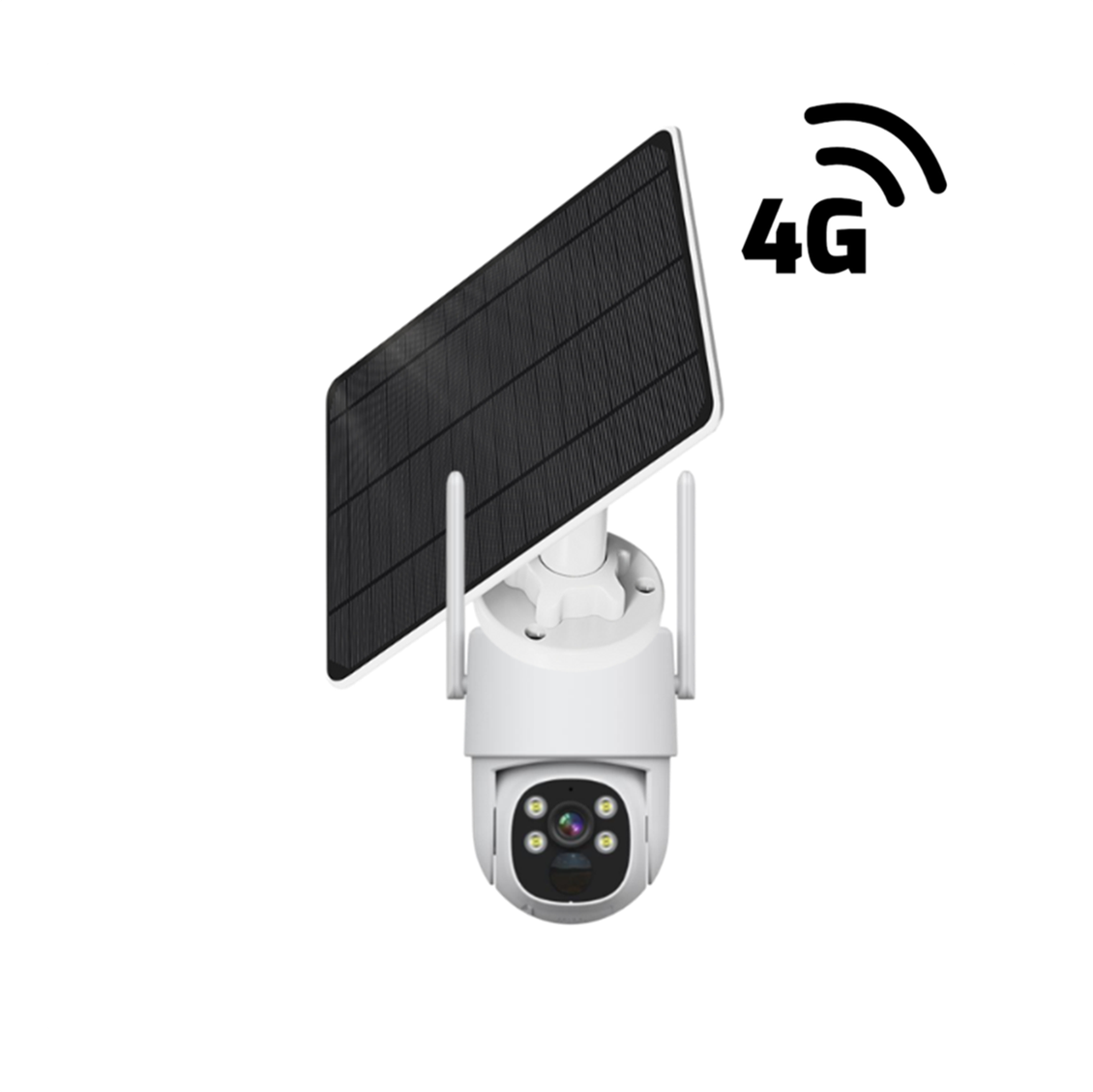 Solar security camera with a solar panel, 4G connectivity, and built-in spotlight