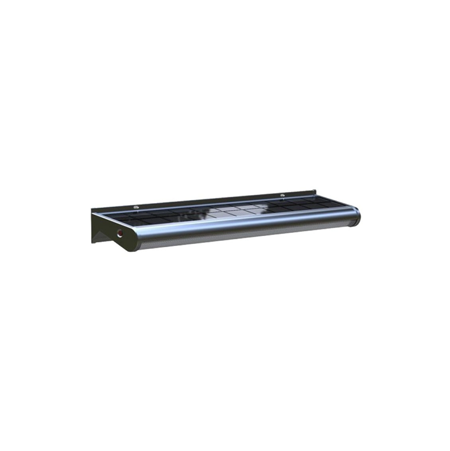 An extruded aluminium solar sign light with built-in solar panel, designed for mounting on a wall.