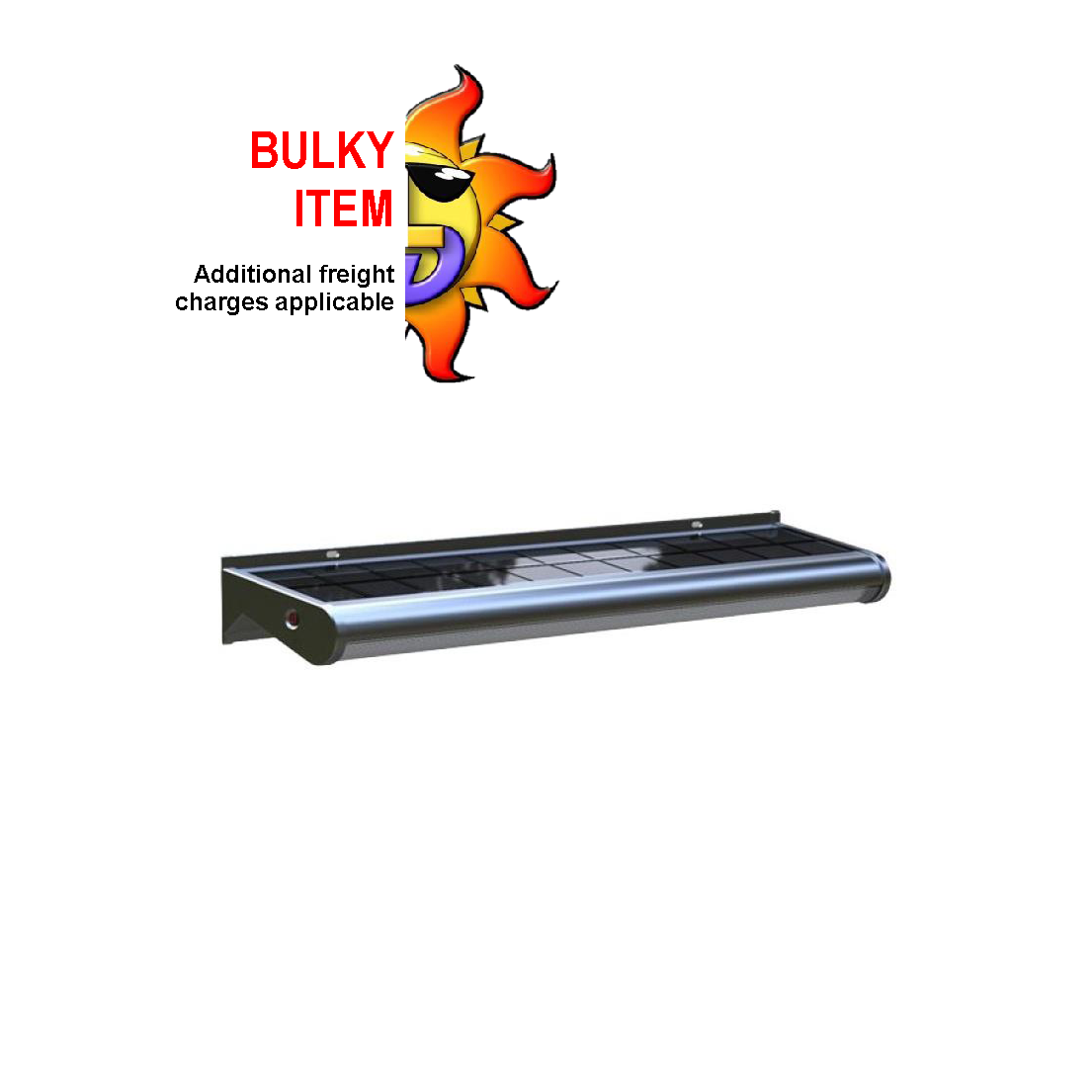 An extruded aluminium solar sign light with built-in solar panel, designed for mounting on a wall.