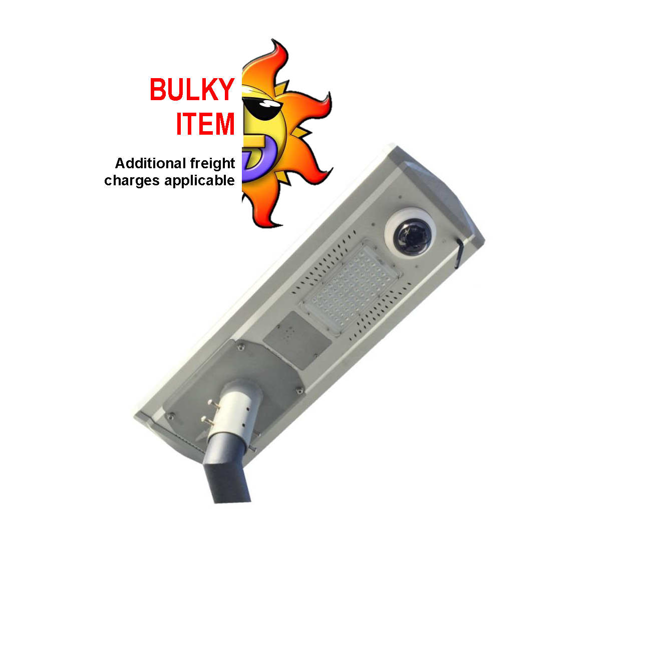 15W all-in-one solar street light with an integrated security camera, PIR sensor, and built-in solar panel.