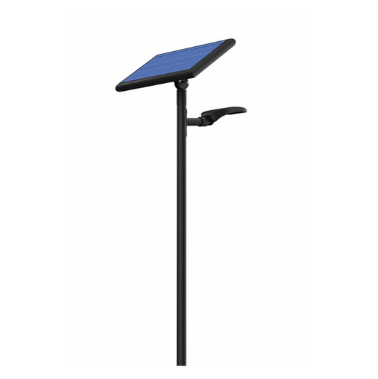 60W solar street light with 6m steel pole, rag bolt assembly, integrated battery pack and solar panel.