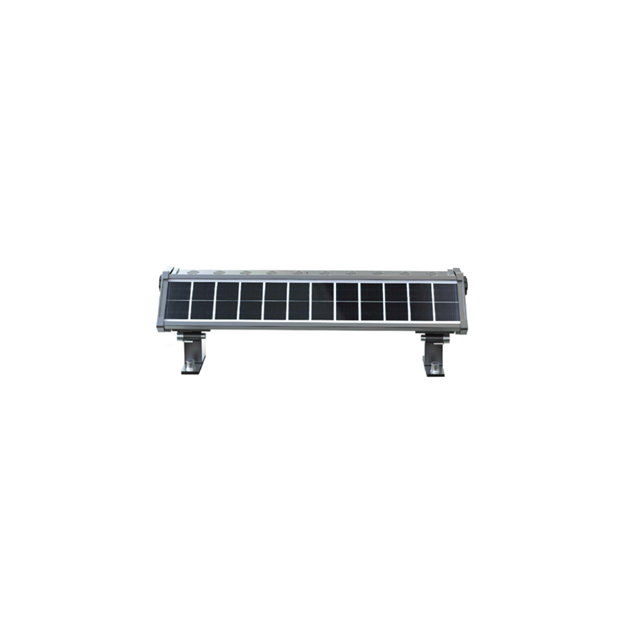 A 3W solar wall washer light with a built-in solar panel, designed for mounting on a surface