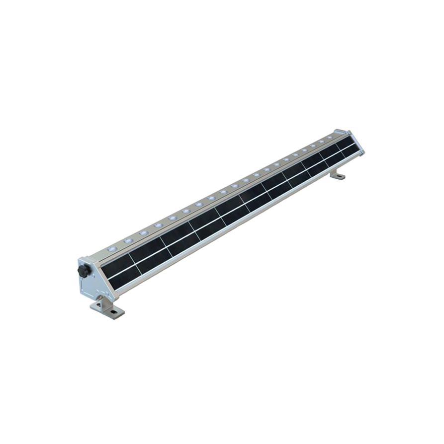 A 6W solar wall washer light with a built-in solar panel, designed for mounting on a surface