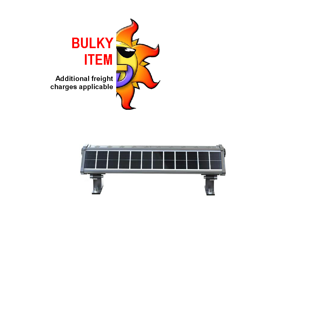 A 3W solar wall washer light with a built-in solar panel, designed for mounting on a surface