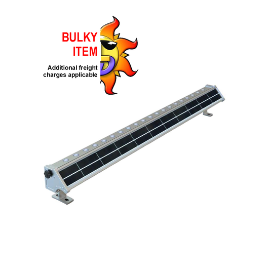 A 6W solar wall washer light with a built-in solar panel, designed for mounting on a surface