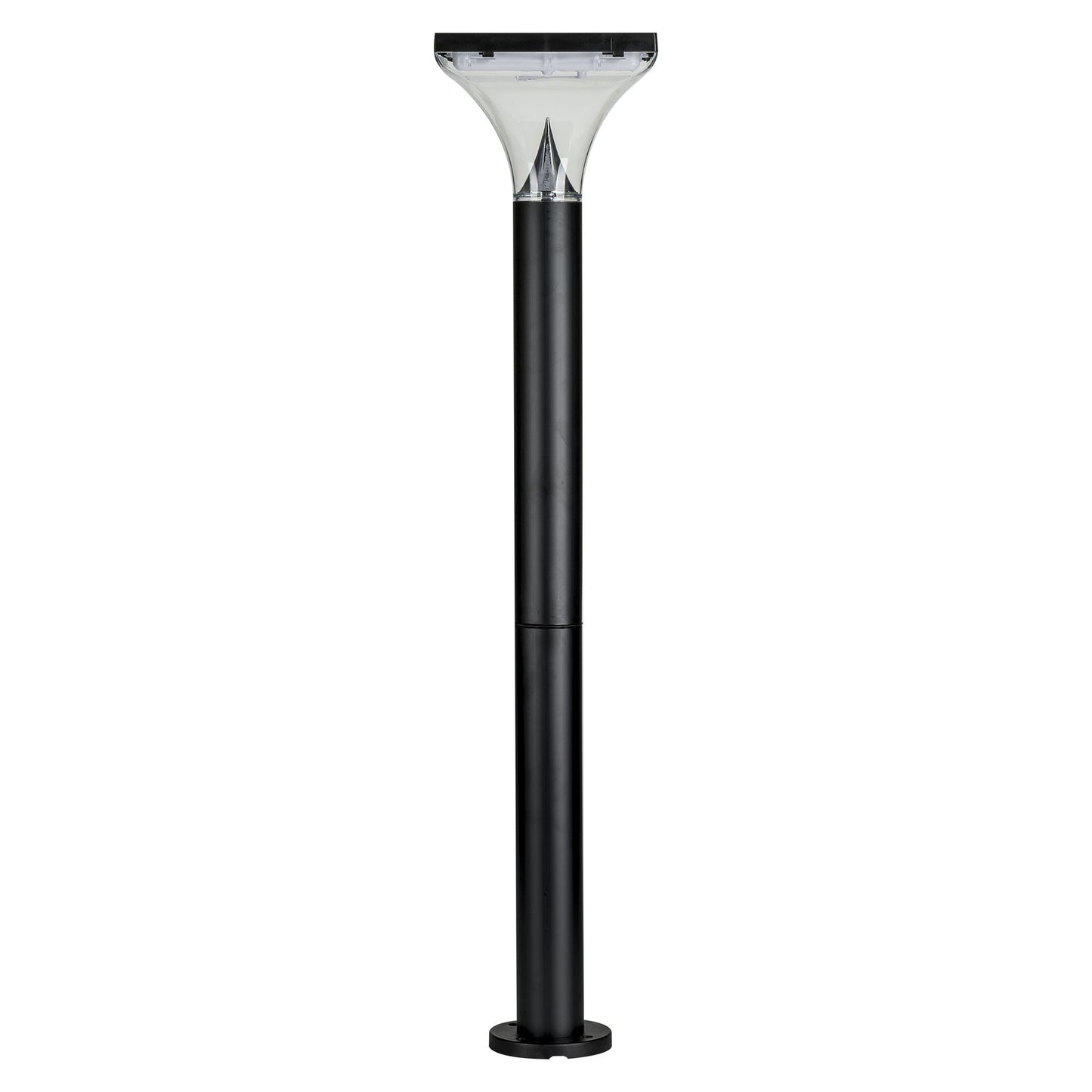 An aluminium alloy bollard light with a black base and a square top featuring LED lights. The bollard is designed for outdoor pathway lighting.