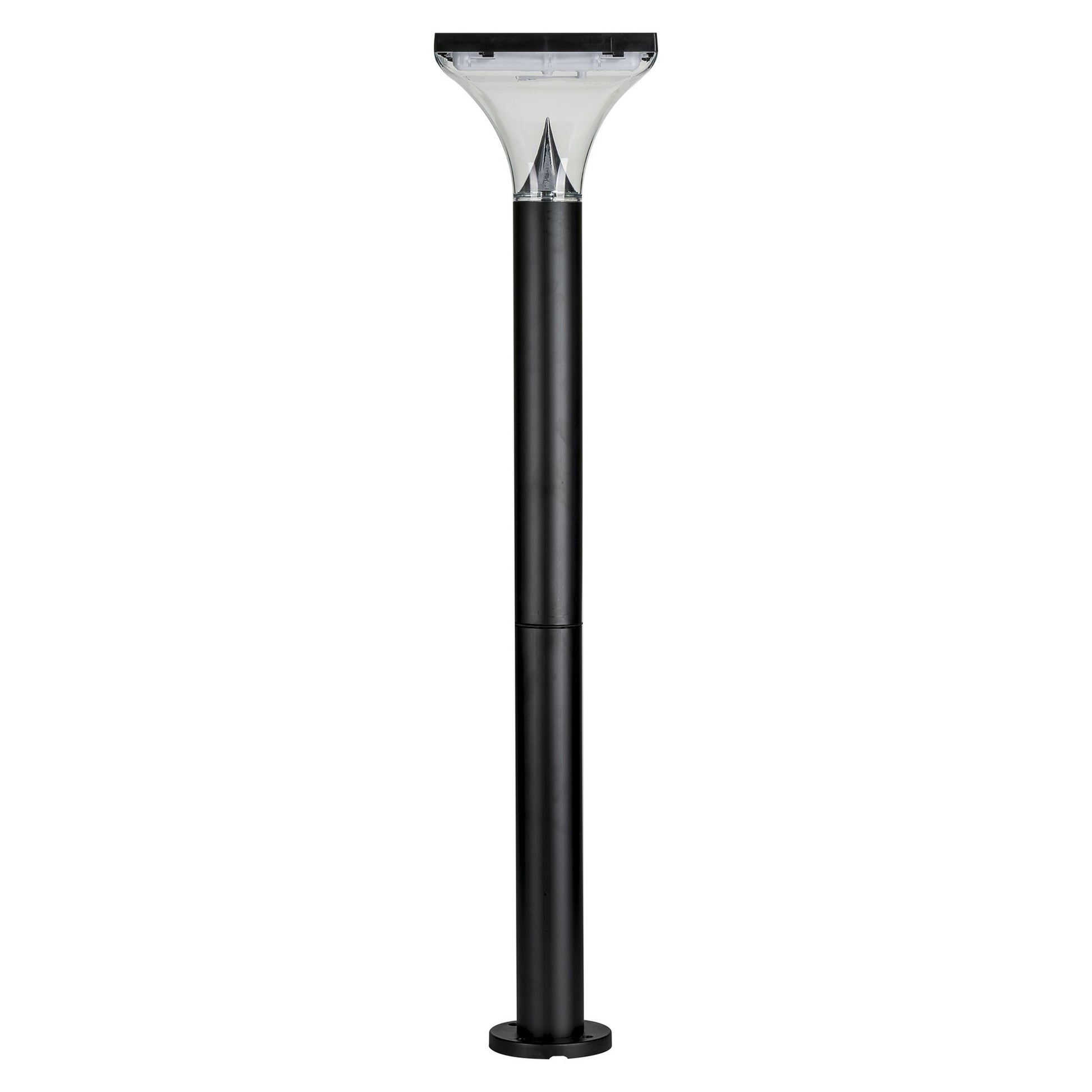 An aluminium alloy bollard light with a black base and a square top featuring LED lights. The bollard is designed for outdoor pathway lighting.