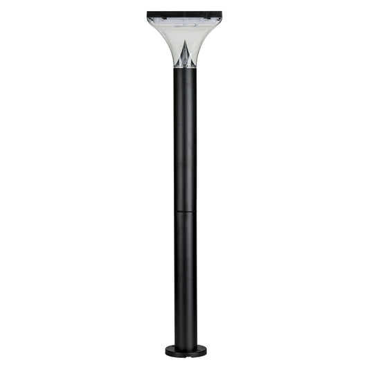 An aluminium alloy bollard light with a black base and a square top featuring LED lights. The bollard is designed for outdoor pathway lighting.