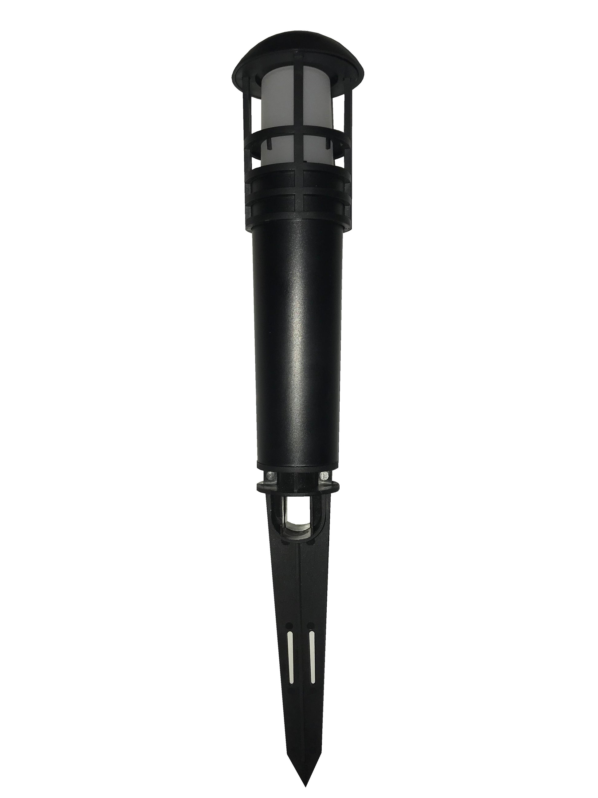 A black polycarbonate bollard with a spike on the bottom