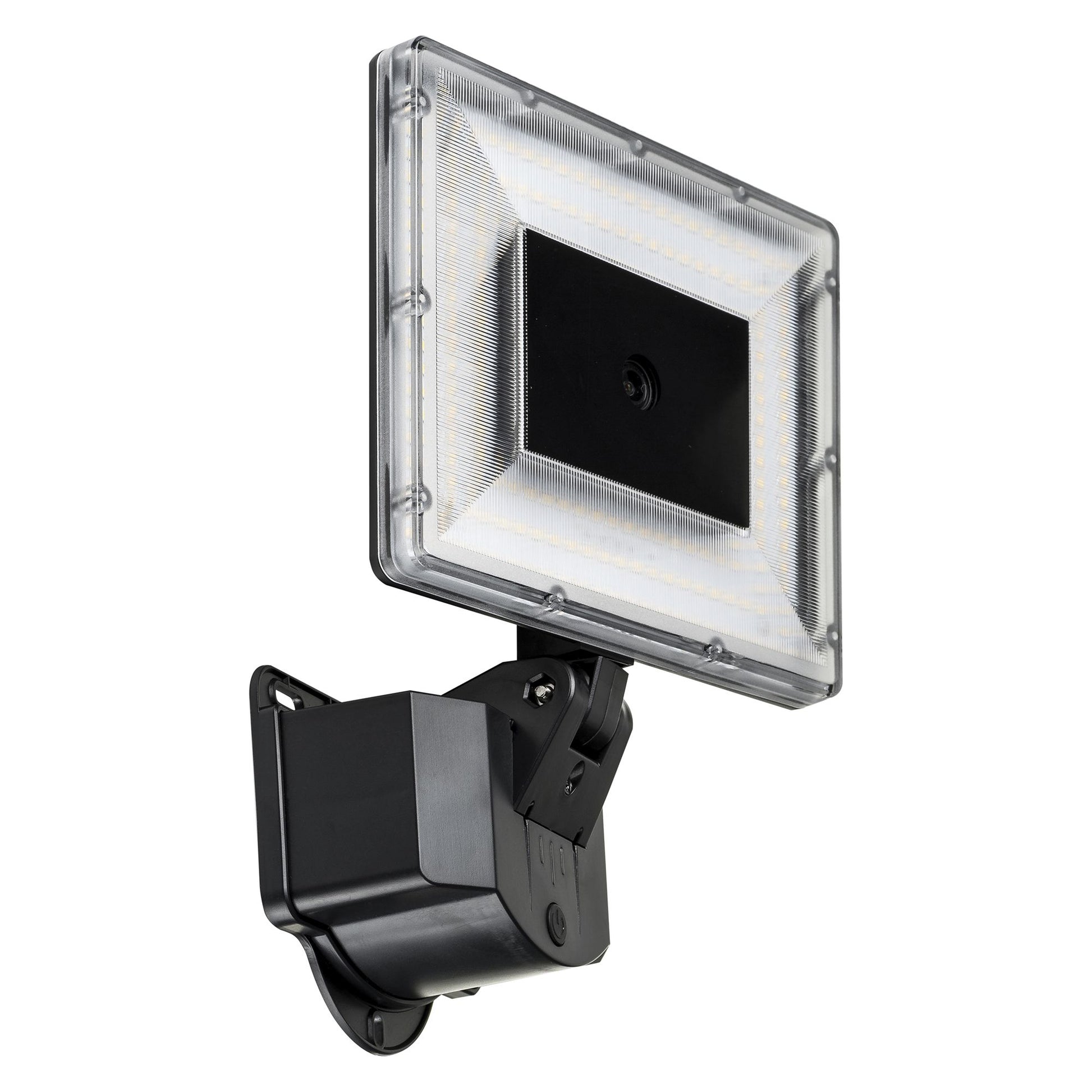 Black solar flood light with an integrated security camera