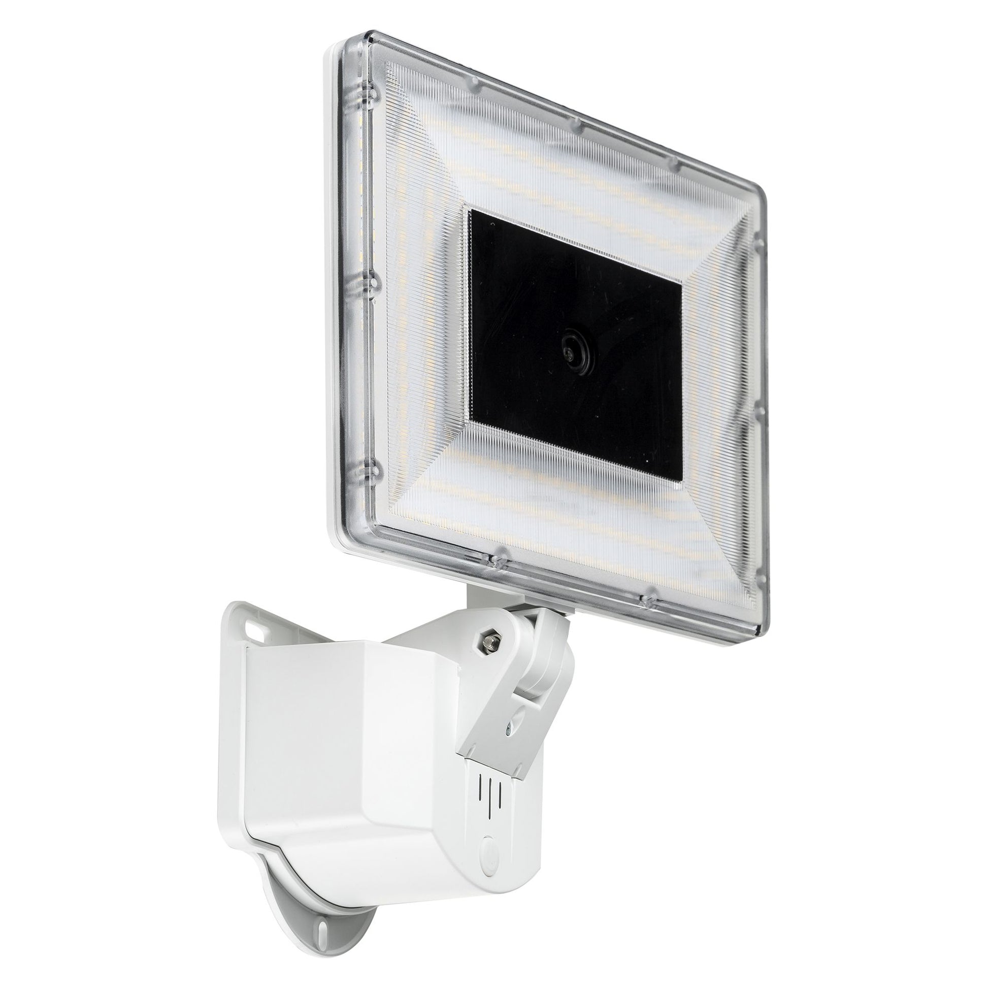 White solar flood light with an integrated security camera