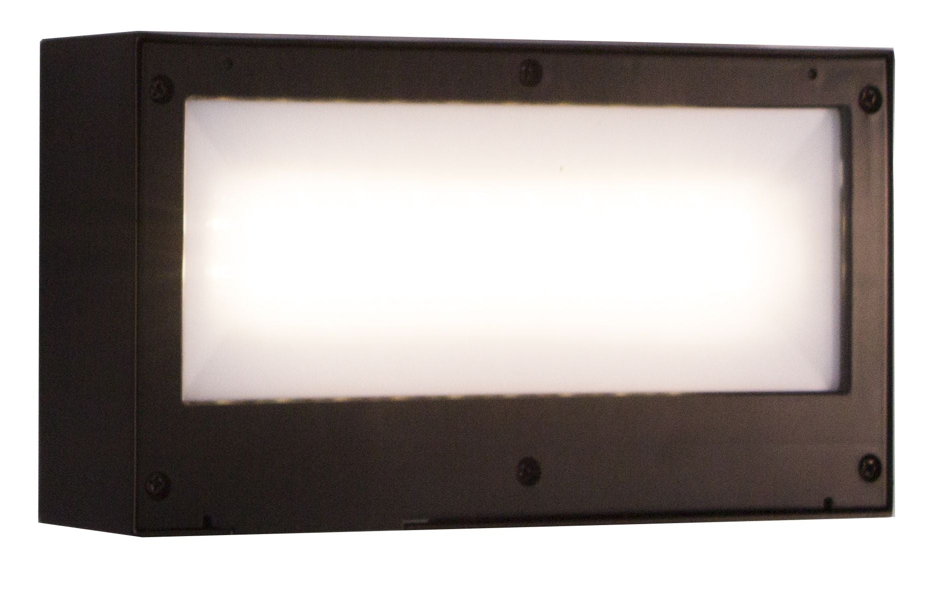 A rectangular black LED up/down solar wall light with a solar panel on top and built-in LEDs.